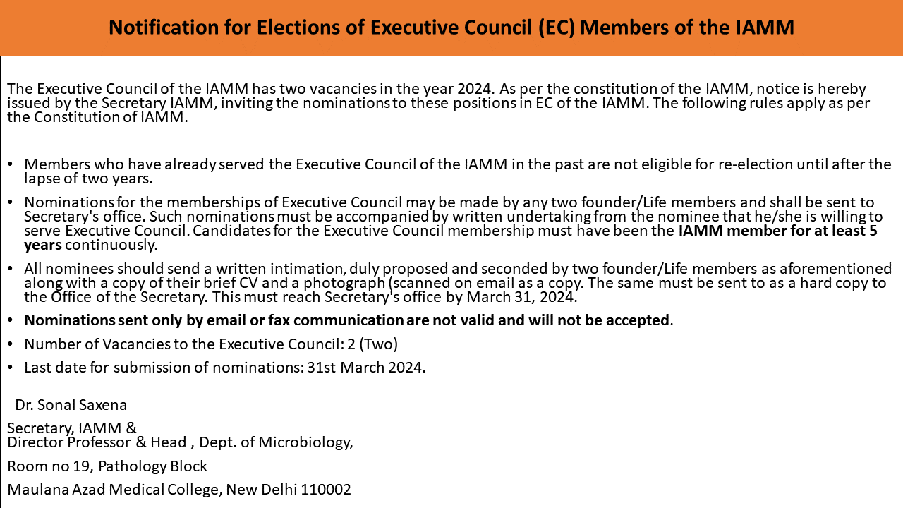 Notification for Elections of Executive Council (EC) Members of the IAMM